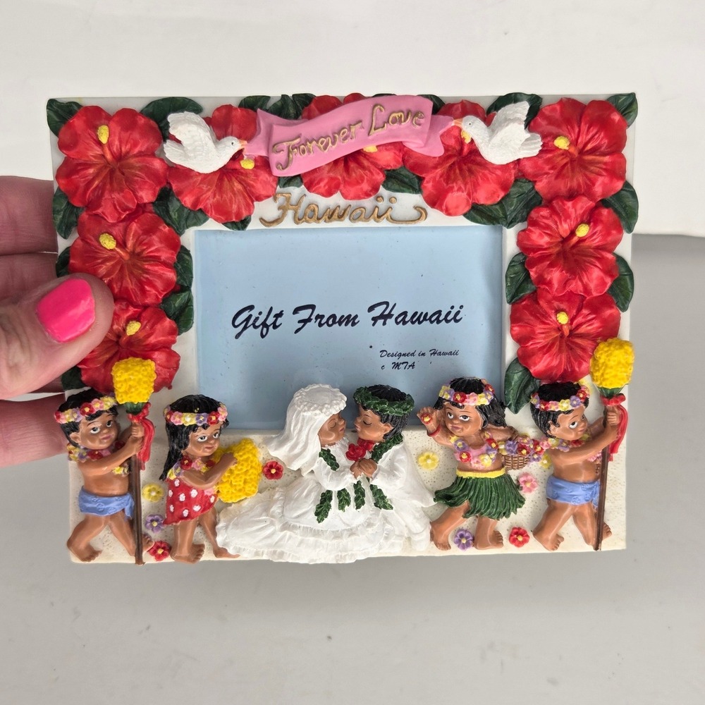 Hawaii Wedding Photo Frame Forever Love Hibiscus Hula Dancers 3D Resin 5x6